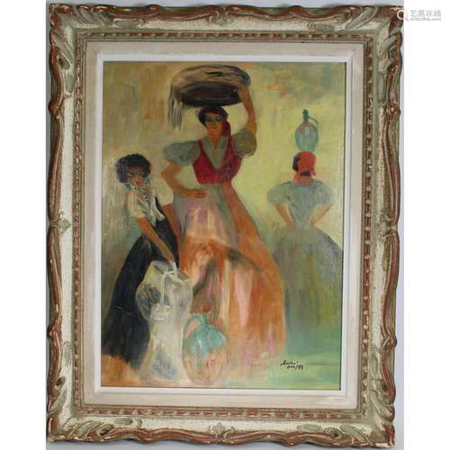 Spanish School, 20th C. Painting of 3 Women