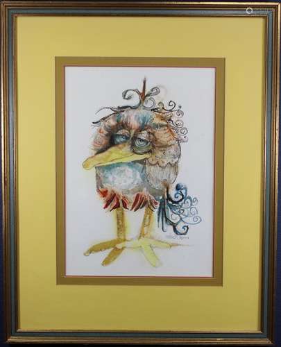 '76 Signed Mixed Media of a Bird