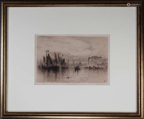 Fine Antique Etching of Grand Canal, Monogrammed