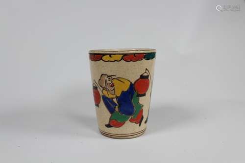 Chinese Figural Glazed Crackleware Cup