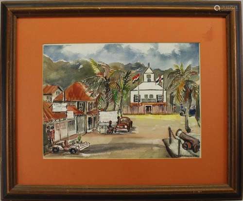 20th C. Watercolor of Saint Martin Island