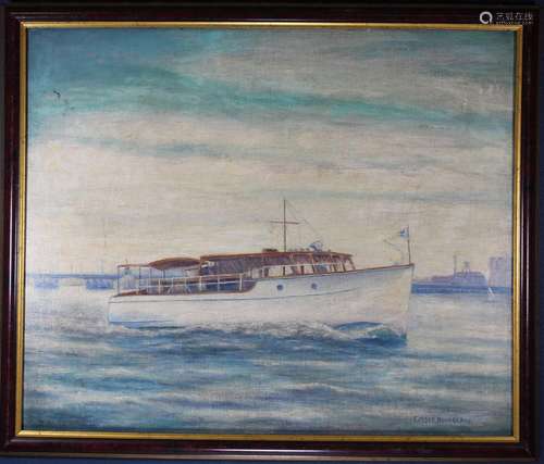 Signed Painting of NY Harbor Scene, 