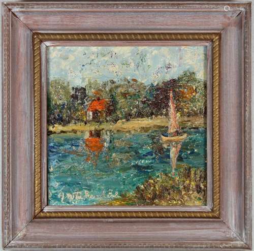 American School, Impressionist Sailboat. Signed