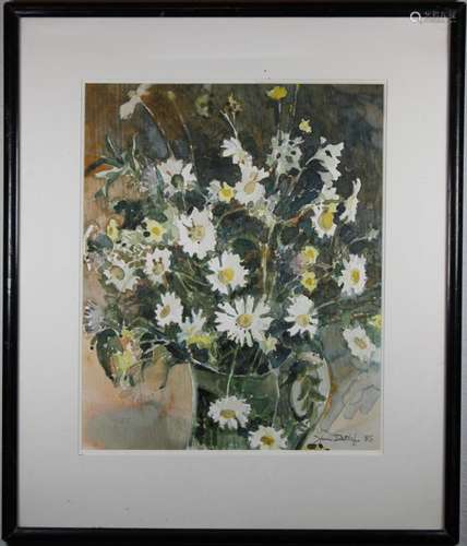 Signed '85 Watercolor of an Arrangement of Flowers