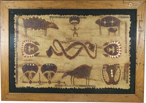 Large Framed African Tribal Painting on Cloth