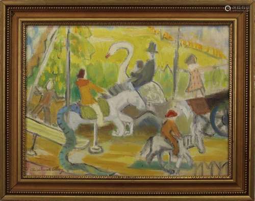 Signed, 20th C Painting of a Carousel