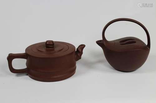 (2) Chinese Zisha Clay Teapots, Signed