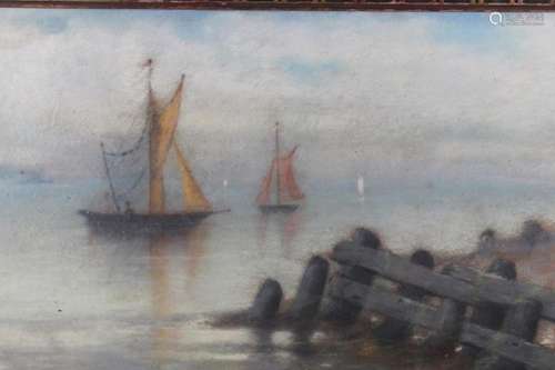 Early 20th C. Coastal Scene w/ Sailboats, Signed