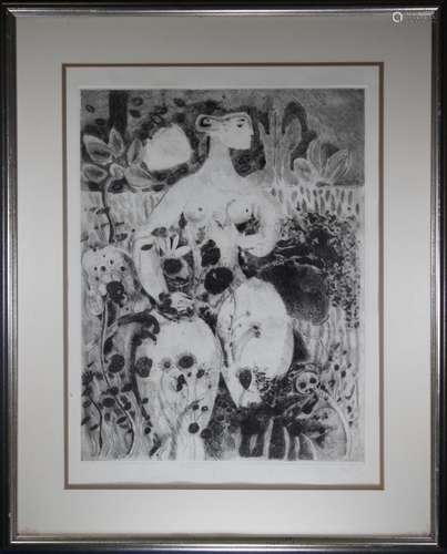 20th C. Abstract Figural Etching, Signed