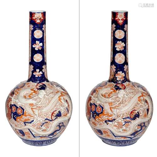 Pair of Japanese Imari Bottle Vases