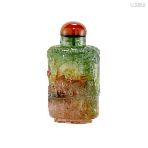 Chinese Green and Pink Tourmaline Snuff Bottle