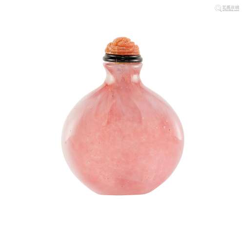 Chinese Sandwiched Pink and White Glass Snuff Bottle