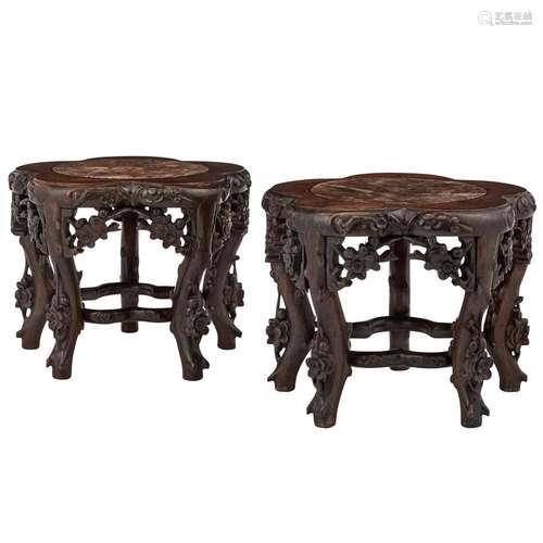 Pair of Cantonese Style Chinese Hardwood Table Models