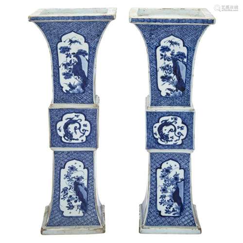 Pair of Chinese Blue and White Glazed Porcelain Vases