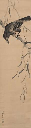 Mori Ippo (1798-1871) Hanging scroll Willow and crow, sumi painting