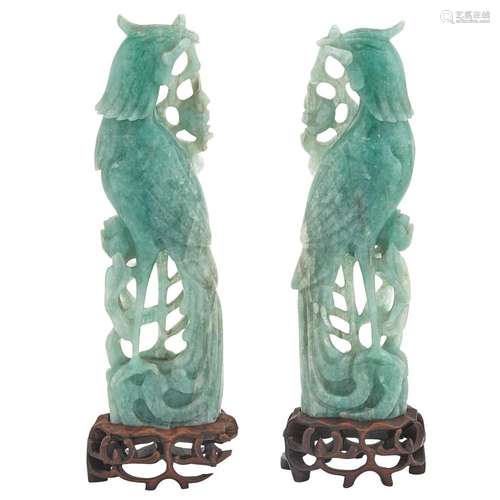 Pair of Chinese Celadon Jade Phoenix