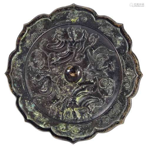 Chinese 'Apsara and Phoenix' Octofoil Bronze Mirror