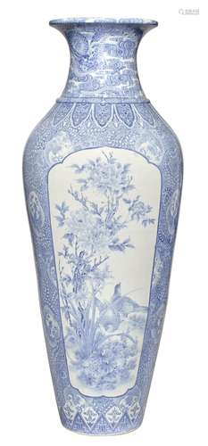 Japanese Arita Blue and White Glazed Porcelain 'Temple' Vase