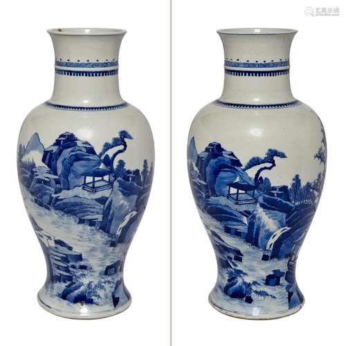 Two Similar Chinese Blue and White Glazed Porcelain Vases