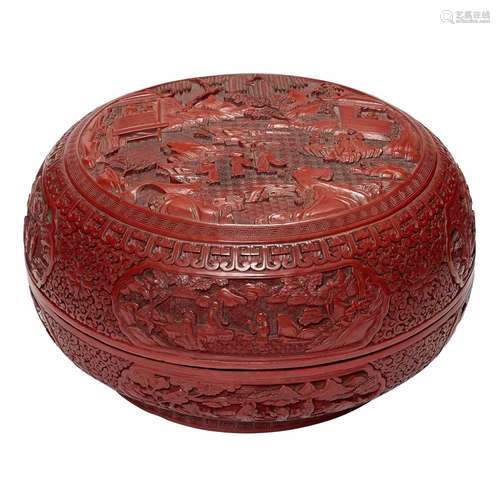 Chinese Cinnabar Lacquer Circular Box and Cover