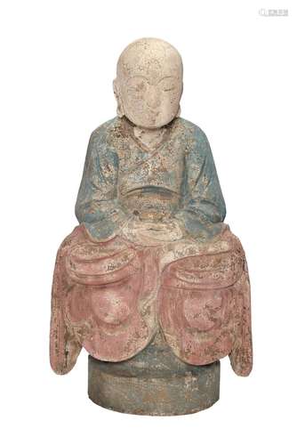 Chinese Painted Gesso and Wood Figure of an Arhat