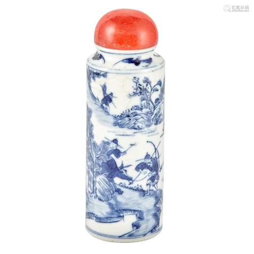 Chinese Blue and White Glazed Porcelain Snuff Bottle