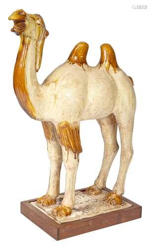 Chinese Straw and Ochre Glazed Pale Pottery Bactrian Camel