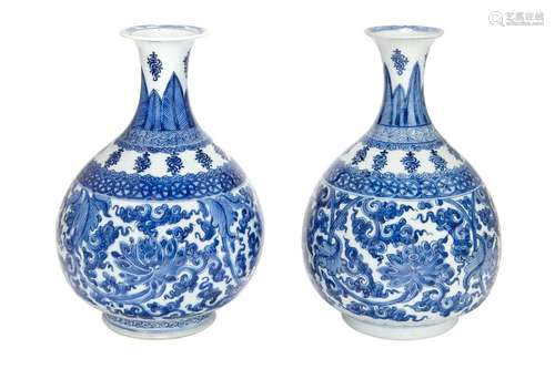 Two Similar Chinese Blue and White Glazed Porcelain Vases