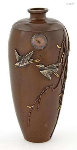 Japanese Soft Metal Inlaid Bronze Vase