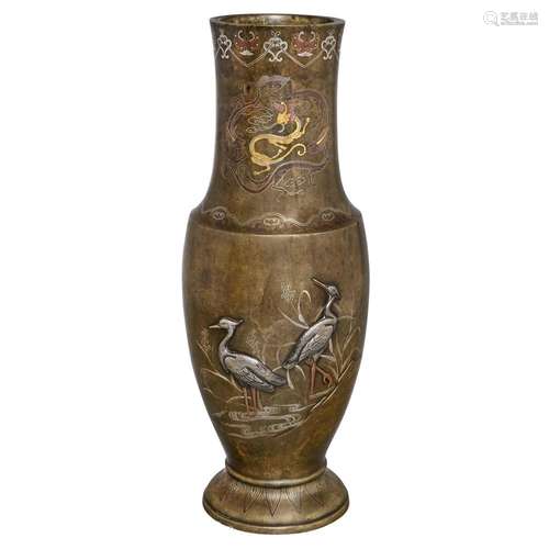 Japanese Soft Metal Inlaid Bronze Vase