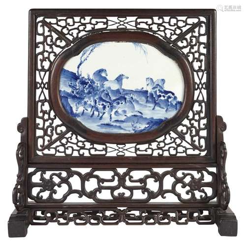 Chinese Blue and White Glazed Porcelain Table Screen