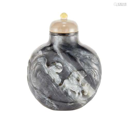 Chinese Gray, Black and White Jade Snuff Bottle