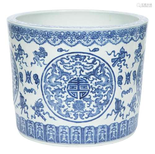 Chinese Blue and White Glazed Porcelain Jardiniere