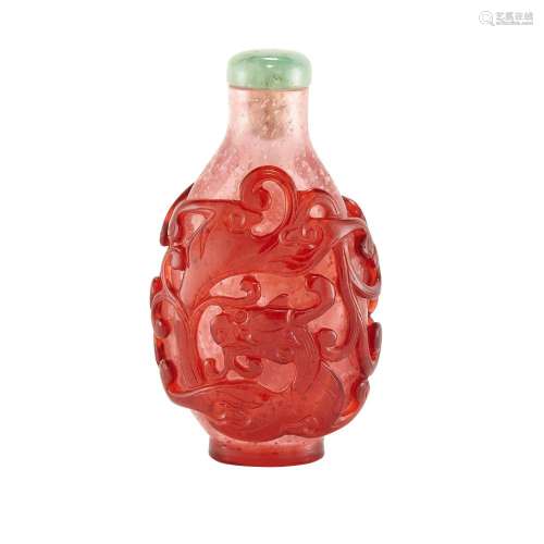 Chinese Red Overlay Pink Glass Snuff Bottle