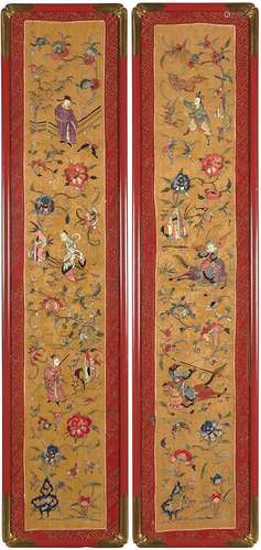 Pair of Chinese Embroidered Silk Panels