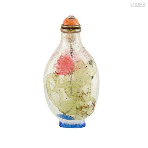 Chinese Pink, Green and Blue Overlay Glass Snuff Bottle