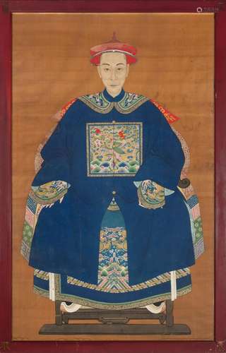 Chinese School Qing Dynasty Ancestor portrait of a gentleman dressed in formal court attire