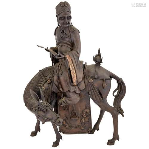 Chinese Bronze Figure of an Official on a Mule