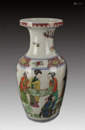 A FAMILLE ROSE STORY PAINTED DECORATIONAL VASE
