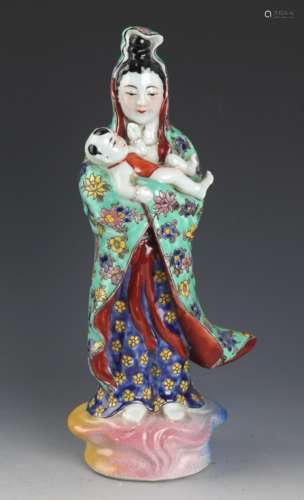 A VERY COLORFUL PORCELAIN GUAN YIM MODEL