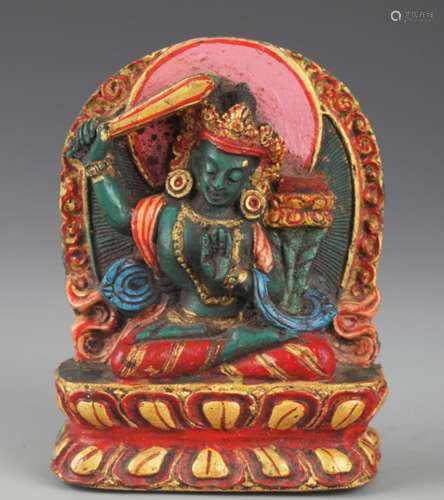 A FINELY CARVED TURQUOISE STONE TIBETAN BUDDHA