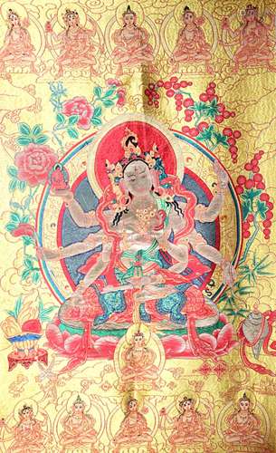 A RARE AND FINE BUDDHA EMBROIDERED ON FABRIC