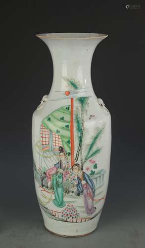 FAMILLE ROSE FEMALE PA INCHTED PORCELA INCH VASE