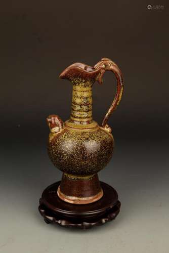 A BROWN GROUND DRAGON HANDLE WATER JAR