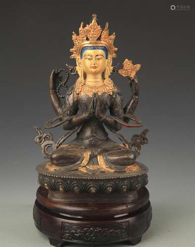 A TIBETAN BUDDHISM BRONZE GUAN YIN STATUE