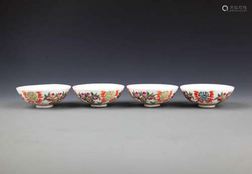 A GROUP OF FOUR FAMILLE-ROSE PORCELAIN BOWL