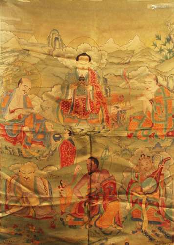 A FINE BHAISAJYAGURU BUDDHA ON FABRIC