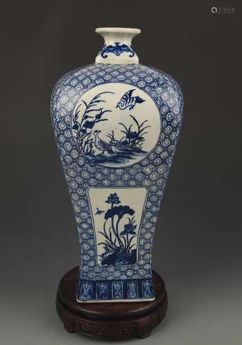 A BLUE AND WHITE FLOWER AND BIRD MEI STYLE VASE