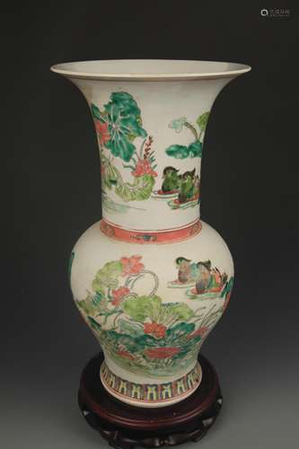 FAMILLE ROSE LANDSCAPE PATTERN WIDE TOP VASE