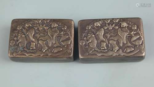 GROUP OF TWO BRONZE TWO IMMORTAL INK BOX